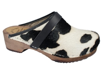 MB clogs, cow hair clogs white/black