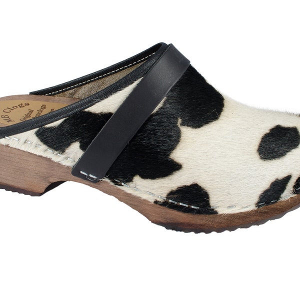 MB clogs, cow hair clogs white/black