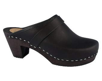 MB Clogs, Ladyclogs fat leather clogs black