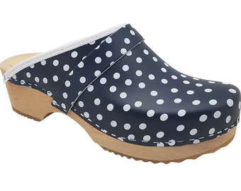 MB Clogs, zuecos estándar azul oscuro con puntos blancos