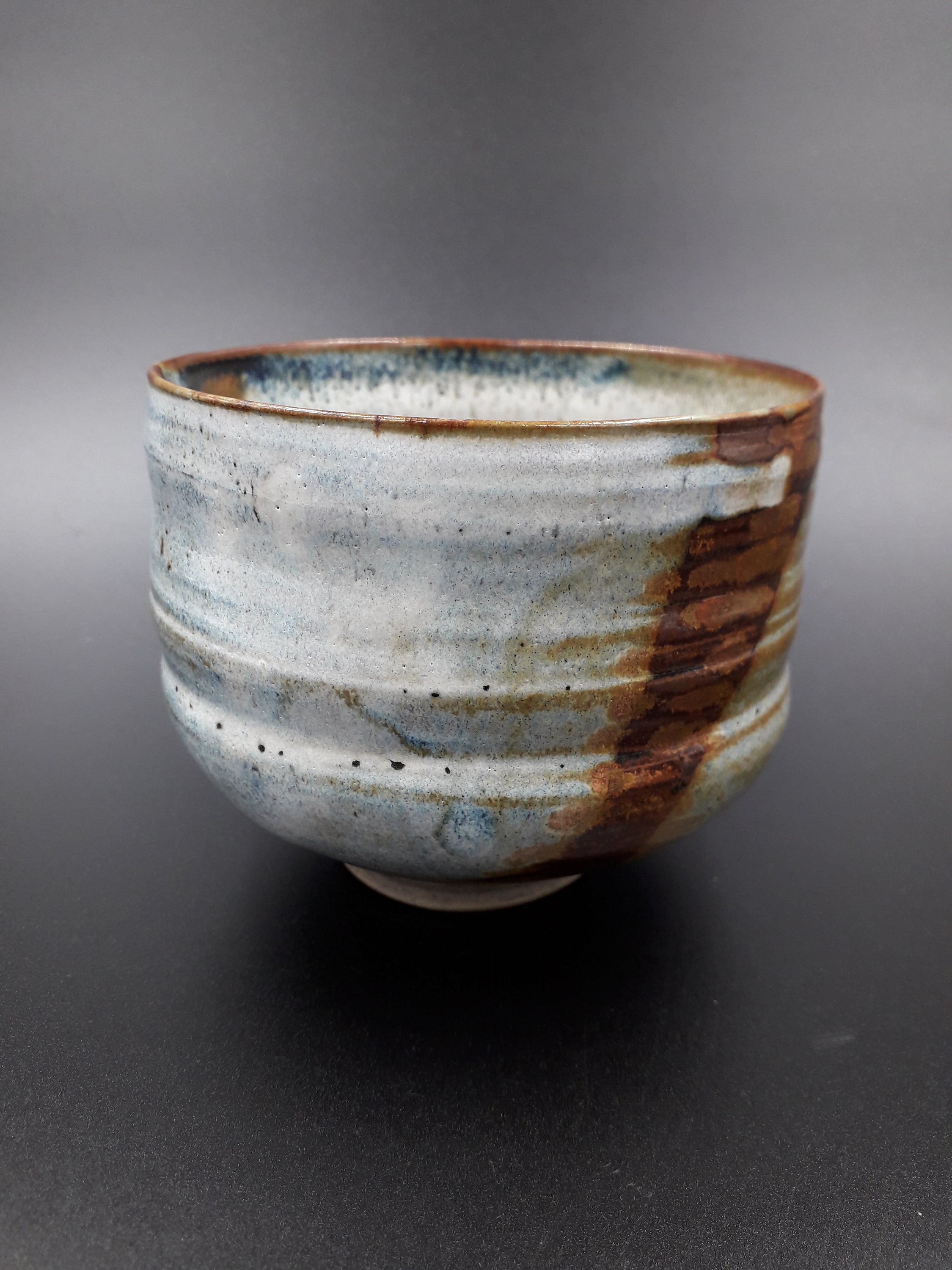 Chawan, Bol, Émail Bleu sur Tenmoku, Grès, Cérémonie Du Thé, Céramique, Poterie