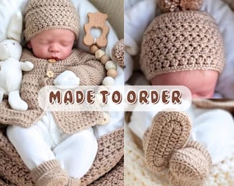 Hand-made Crochet Baby Booties & Beanie, Custom-made to order