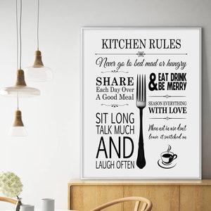 Kitchen rules, kitchen sign, kitchen decor, kitchen rules sign, kitchen wall art, kitchen print, kitchen wall decor, DIGITAL FILES
