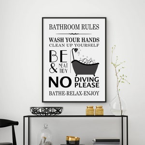 Bathroom rules, bathroom print, bathroom decor, bathroom sign, bathroom rules sign, bathroom wall decor, funny bathroom art, DIGITAL FILES