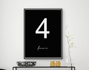 Number four wall art, Number Four, Number 4 print, Number Poster, Typography Print, Scandinavian Wall Art, Office Decor, Number Print