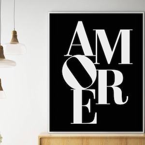Amore Print, Black and White, Italian Wall Decor, Amore Poster, Amore Printable, Typography Art, Amore Wall Art, Amore Design