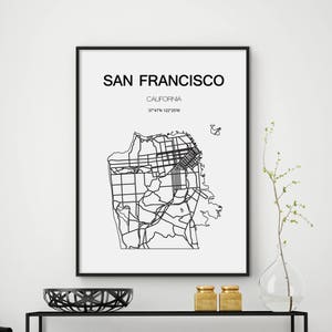 San Francisco Karte, San Francisco Druck, Stadtpläne, Kalifornien Karte, San Francisco Kunst, skandinavischer Stil, minimalistische Kunst