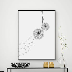 SALE!!! Dandelion Print, Dandelion Wall Art, Dandelion Art, Floral Print, Floral Wall Art, Minimalist Print, Black and White