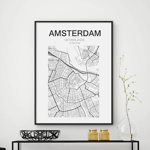 Amsterdam Map Print, Pays-Bas, Amsterdam City, Holland Print Amsterdam Kaart, Amsterdam Map Poster, Amsterdam, Carte noir et blanc