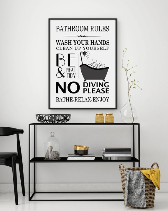 Bathroom Rules Bathroom Print Bathroom Decor Bathroom Sign Etsy
