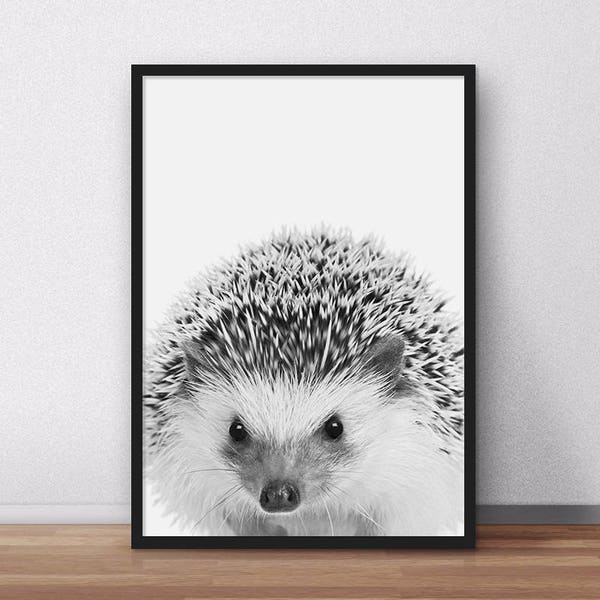 Sale!!! Hedgehog Print, Woodlands Baby Animal Nursery Wall Art, Printable Decor, Woodlands Hedgehog, Black and White Nursery Print