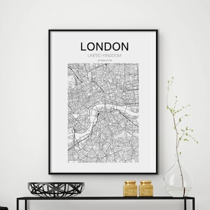 London, London-Kartendruck, London-Stadt, England-Druck, London-Kartenposter, Vereinigtes Königreich, Stadtplan-Druck, Schwarz-Weiß-Karte, Großbritannien