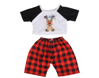 Ensemble pyjama renne noir et rouge - 40 cm (16 pouces) - Vêtements ours en peluche