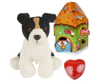 Black & White Dog Teddy with 60 second voice recorder and gift box - 16 inch/40cm