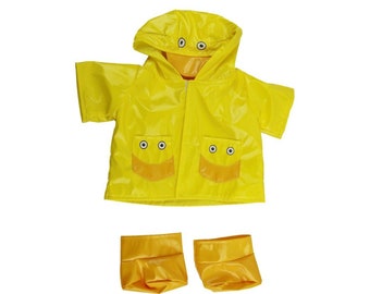 Gelber Enten Regenmantel mit Stiefeln - 40cm - Teddybär-Kleidung - Bär NICHT inbegriffen
