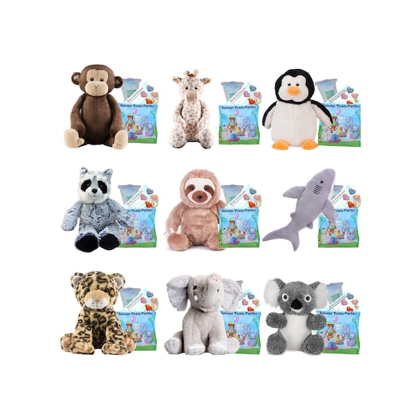 Build make a teddy bear kit no sew - Plush Animals - 16 inch/40cm - giraffe, monkey, sloth, penguin, elephant, leopard, shark, koala - gift