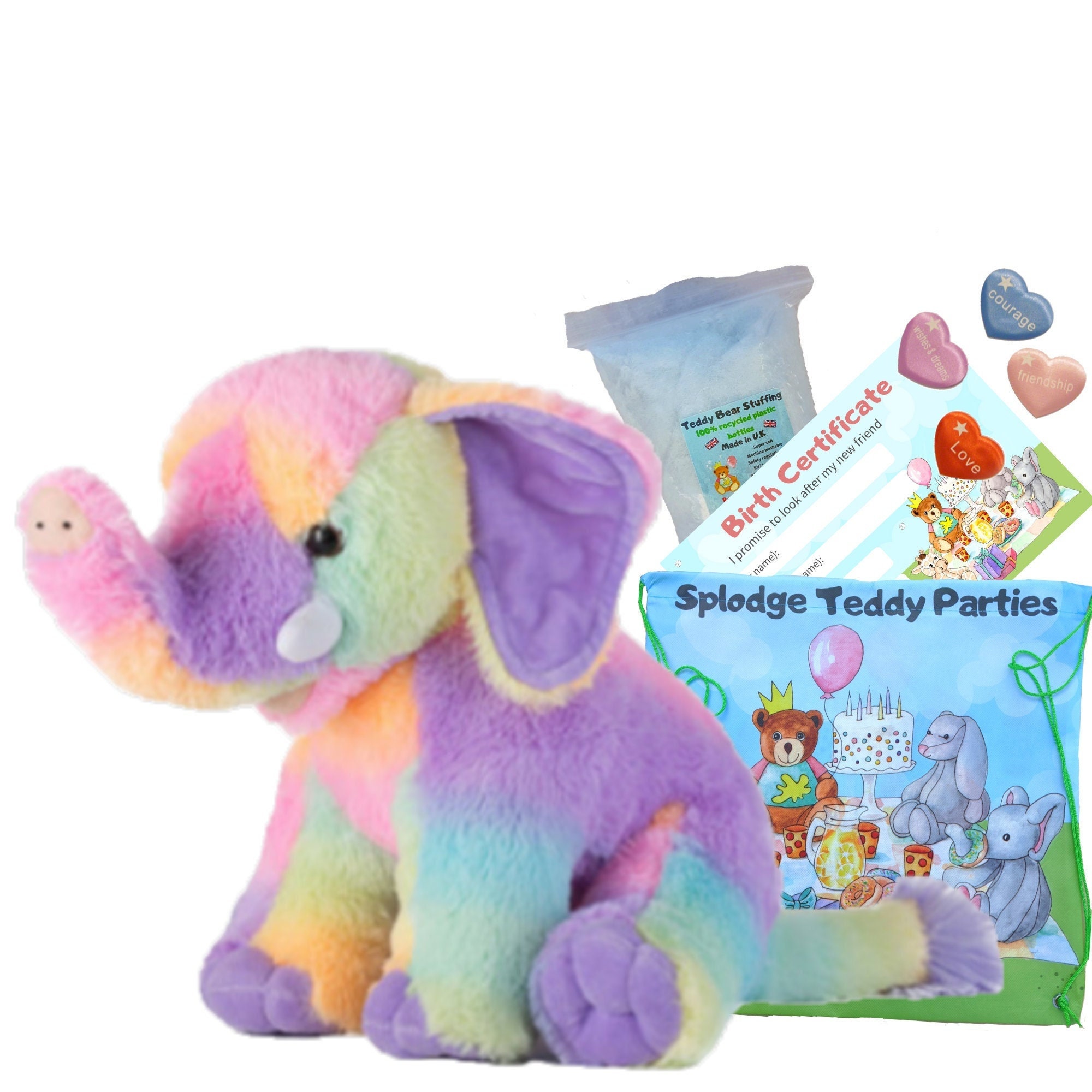 Plush Rainbow Elephant 16 Inch/40cm Build Your Own Teddy Bear Making Kit No  Sew 