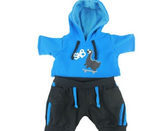 Dinosaurier Skater Hoodie mit Jogger Outfit - 16 Zoll/40cm - Teddybär Kleidung