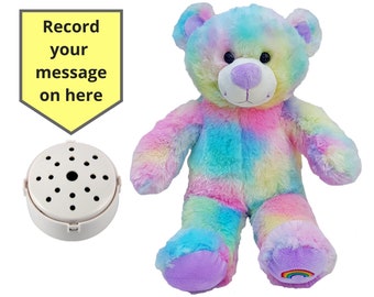 Rainbows the Teddy Bear with 60 second voice recorder and gift box - 10 inch/25cm - baby heartbeat bear