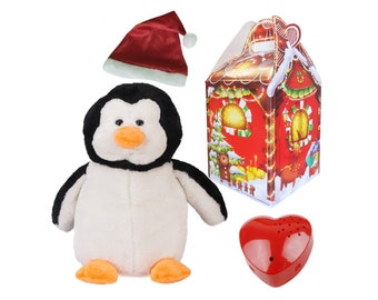 Penguin Teddy with 60 second voice recorder, Santa hat and gift box - 16 inch/40cm