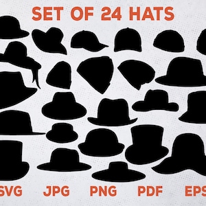 Hoeden silhouetten SVG, eps, pdf, png, jpg - pet vectorafbeeldingen - dameshoed - baseballpet - hoofddeksels