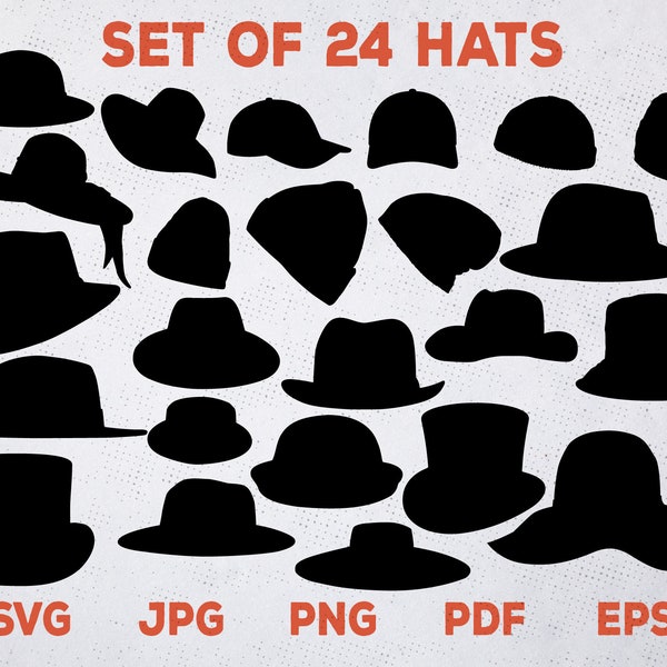 Hats Silhouettes SVG, eps, pdf, png, jpg - cap vector images - lady's hat - baseball cap - headwears