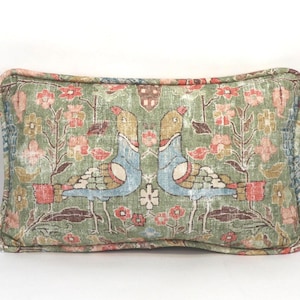 Set of 2  12" by 20" Locanda Celery Bird Oblong Throw Pillow Covers, Turkish Decor Green  Rectangular Pillow Covers,  Distressed Style
