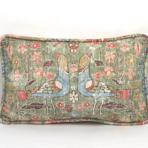 One   12" by 20" Locanda Celery Bird Oblong Throw Pillow Cover, Turkish Decor Green  Rectangular Pillow Cover,  Distressed Style