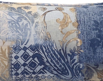 One 14&quot; by 26&quot; Blue Paisley Throw Pillow Cover, Oblong Harbor Linen Blue and Tan Paisley Throw Pillow Covers, Boho Chic, Living Room Pillows