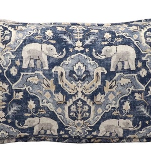 One 14" by 26" Elephant Batik Blue Throw Pillow Cover, Hillary Farr Blue & Cream Oblong Rectangle  Pillow Cover, Living Room Pillow, Vastu