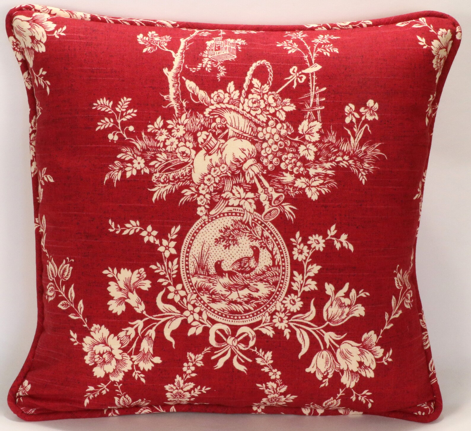 Set of 2 18 Red Bird Toile Throw Pillow Covers Waverly Etsy
