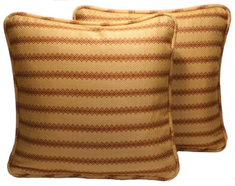 Set of  2 18" Rust and Golden Tan Stripe Throw Pillow Covers,  Southwestern Tan Stripe Designer Throw Pillow Covers, Living Room Couch Sofa