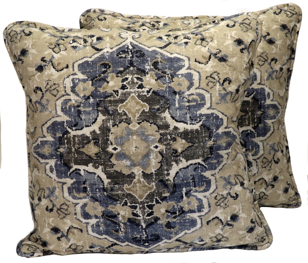 Set of 2 18 Blue Ikat Throw Pillow Covers Blue and Etsy