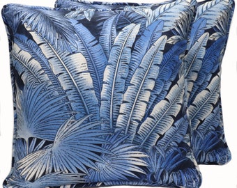 Set of 2 18" Blue Leaf Tommy Bahama Outdoor Pillow Covers, Bahamian Breeze Azul Blue Pillow Covers, Patio Decor, Coastal Beach
