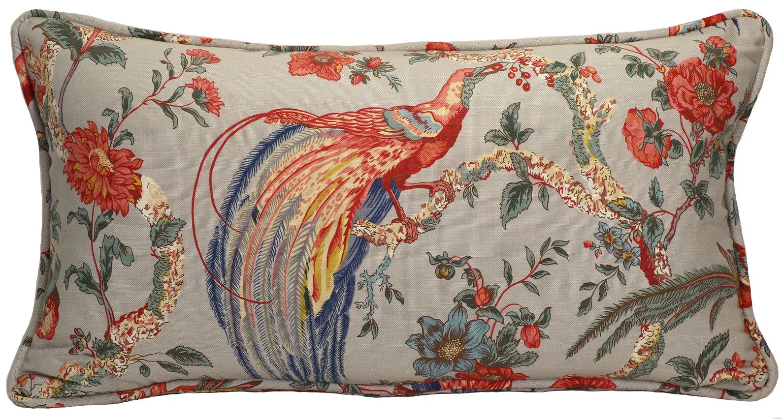 One 14" by 26" Pheasant Decorative Throw Pillow Cover, Long Oblong Waverly Olana Shadow Pheasant Bird Floral Designer Throw Pillow Cover