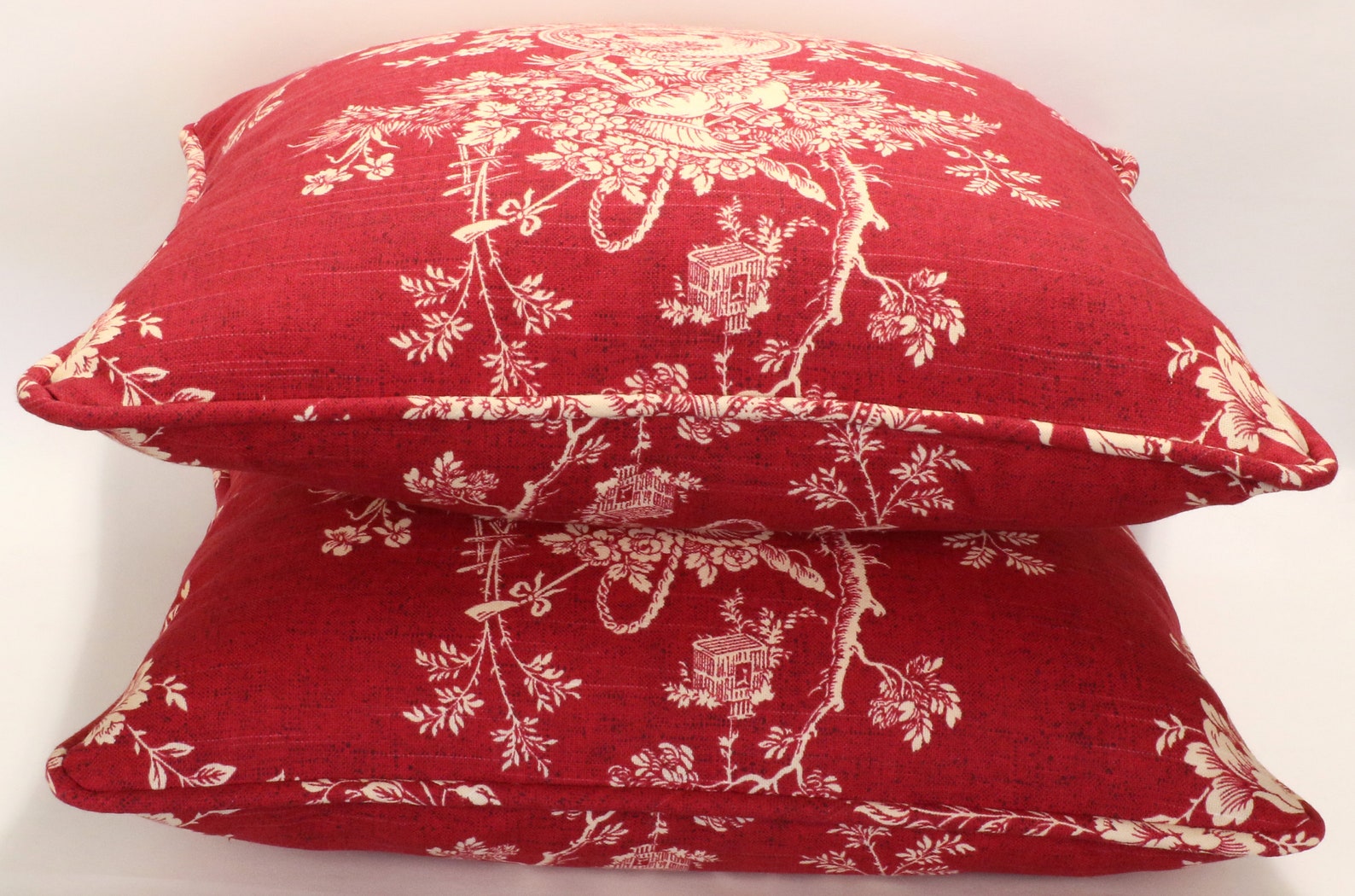 Set of 2 18 Red Bird Toile Throw Pillow Covers Waverly Etsy