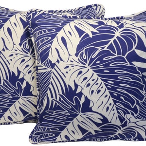 Set van 2 18-inch blauwe Tommy Bahama-kussenhoezen voor buiten, Tommy Bahama-blad Reef Sailor Blue Cream buitenkussens, sierkussenhoezen, terrasdecor
