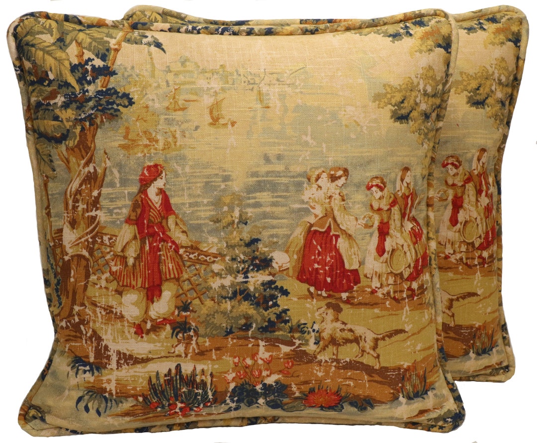 Set of 2 20 French Country Throw Pillow Covers, Bosporus Antique Red
