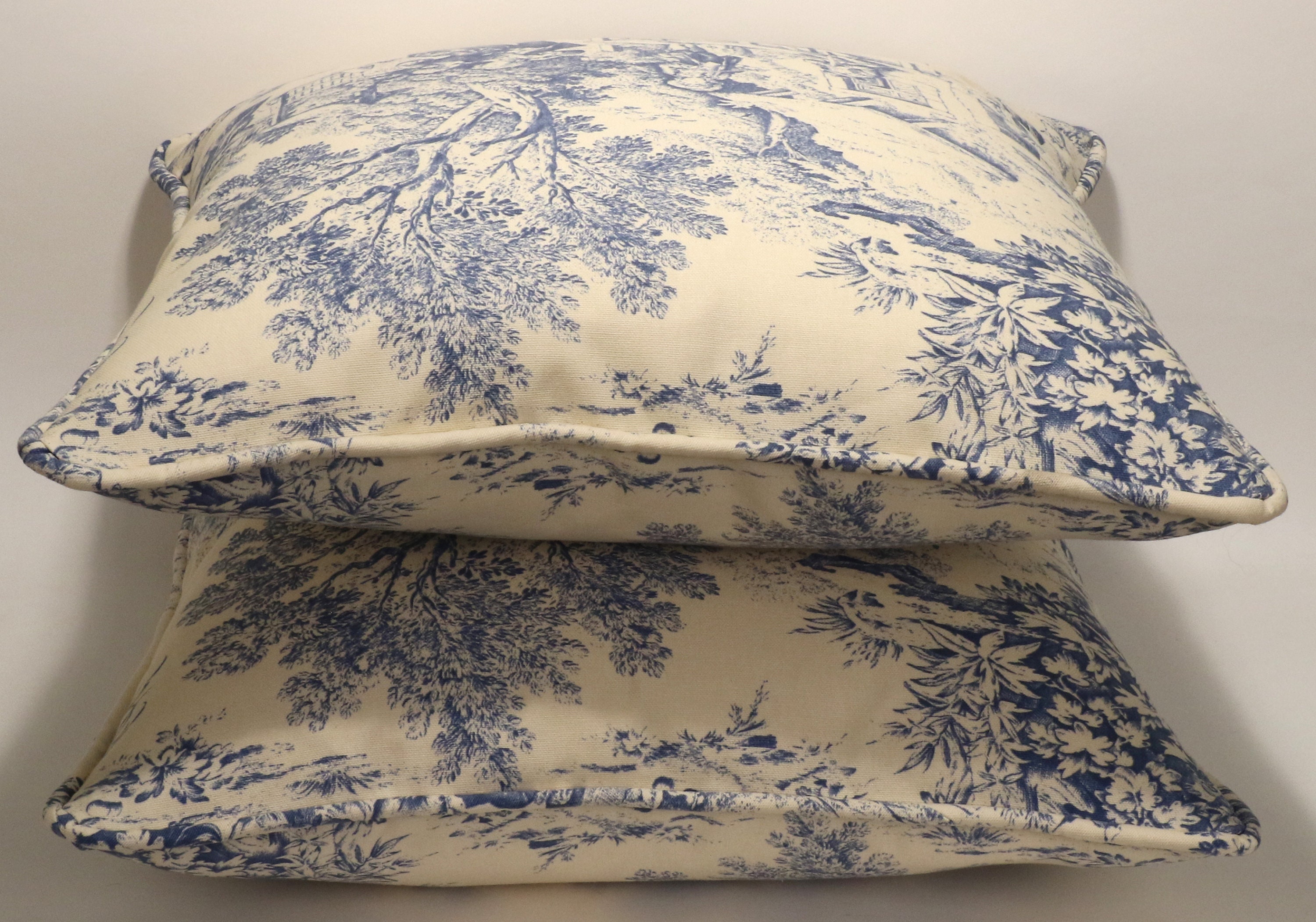 Set of 2 18 Blue Toile Throw Pillows Blue Cream French Etsy