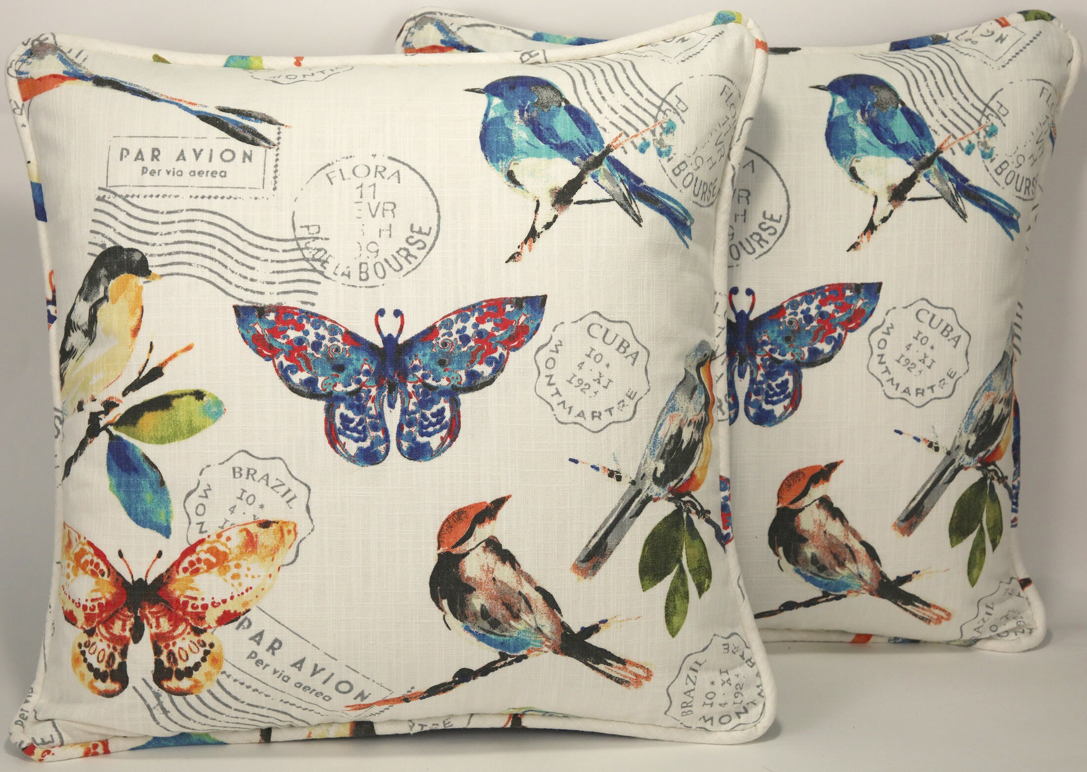 Set of 2 18 Blue Bird Throw Pillow Covers Avion Etsy