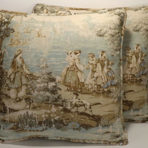 Set of 2 18 French Country Throw Pillows Bosporus Flax Etsy