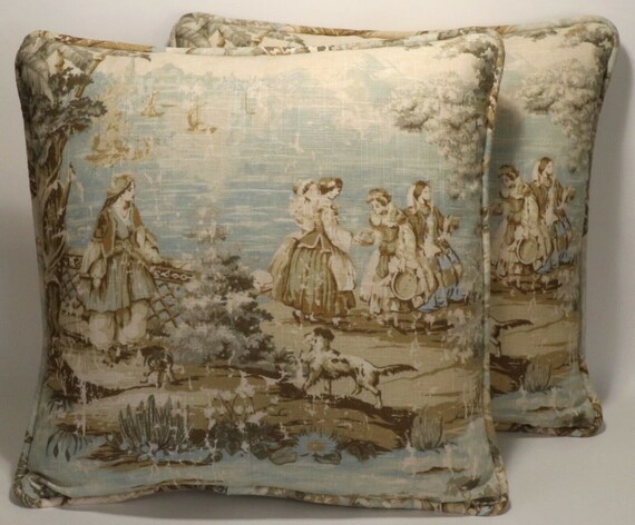 Set Of 2 18 French Country Throw Pillows Bosporus Flax Etsy