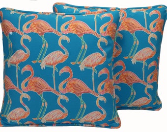 Set of 2 18" Flamingo Tommy Bahama Tropical Outdoor Throw Pillow Covers, Blue and Pink Bird Throw Pillow Covers, Coastal Decor ,Beach, Patio