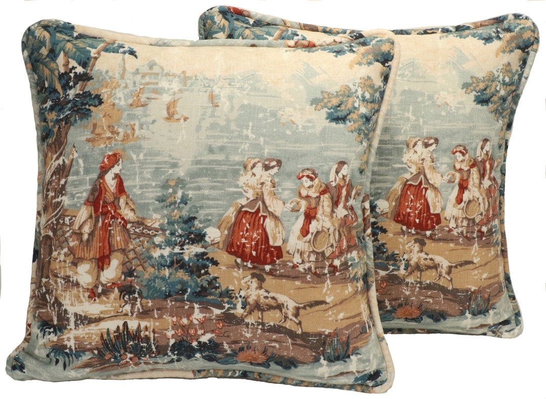 Set of 2 20 French Country Throw Pillow Covers, Bosporus English Green