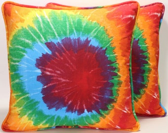 On Sale! Set of 2 18" Rainbow Tie Dye Pattern Throw Pillow Covers, Colorful Tie Dye Print Fabric Decorative Throw Pillow Covers, Hippie Look