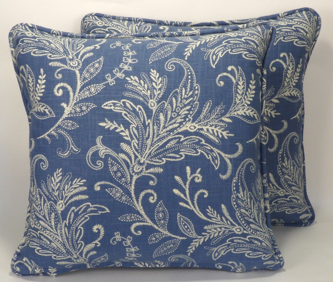 Set of 2 18 Blue Paisley Throw Pillow Covers, Blue and Cream Paisley Pattern Designer Throw