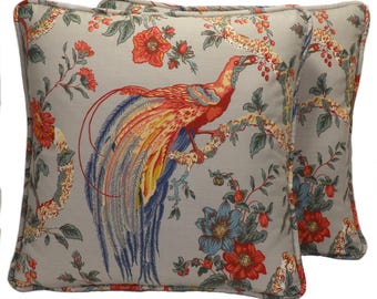 Set of 2 18&quot; Pheasant Decorative Throw Pillow Covers, Waverly Olana Shadow Pheasant Bird Floral Designer Throw Pillow Covers, Living Room