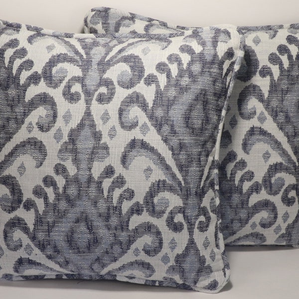 Clearance! Set of 2 18" Blue Ikat Throw Pillow Covers, Indigo Blue and White Decorative Throw Pillow Covers, Handmade Boho Chic, Living Room