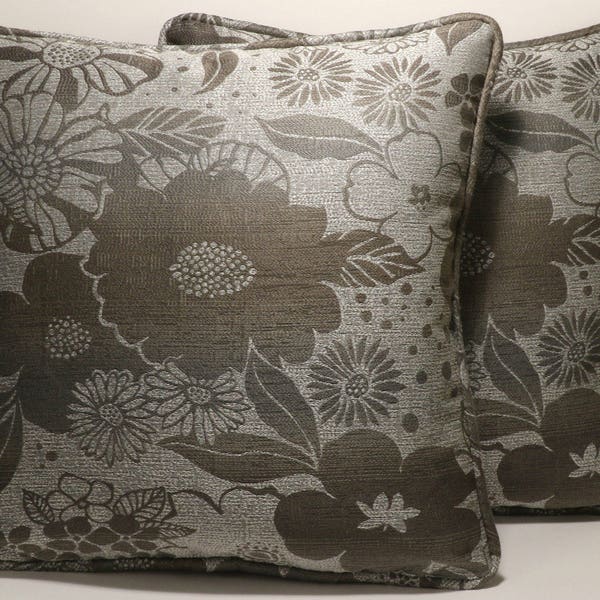 Clearance! Set of 2 Gray Floral Throw Pillow Covers, 2 18" Glitterati Crypton Home Zinc floral Designer Throw Pillow Covers, Living Room