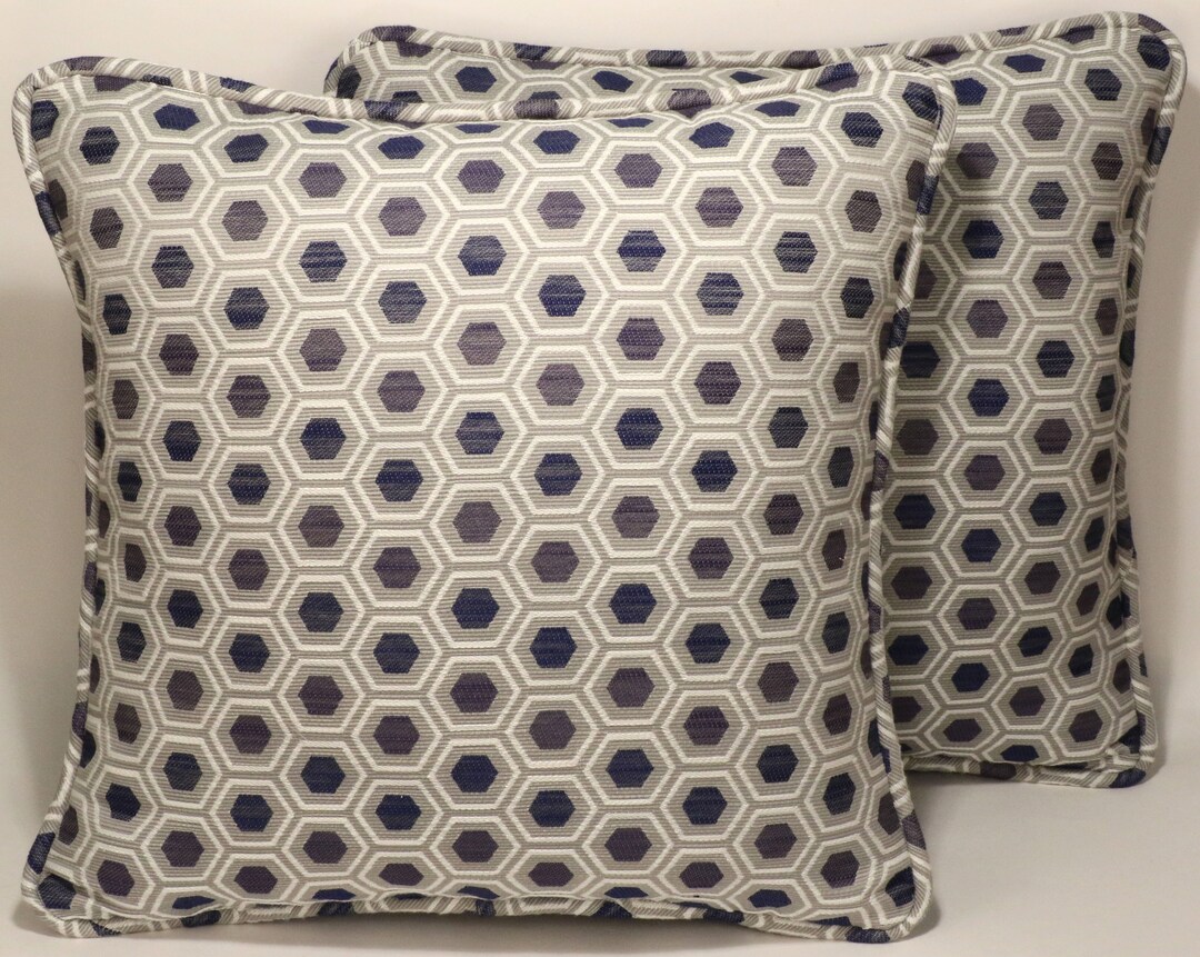 Set of 2 18 Navy Blue and Gray Throw Pillow Covers, Geometric Handmade